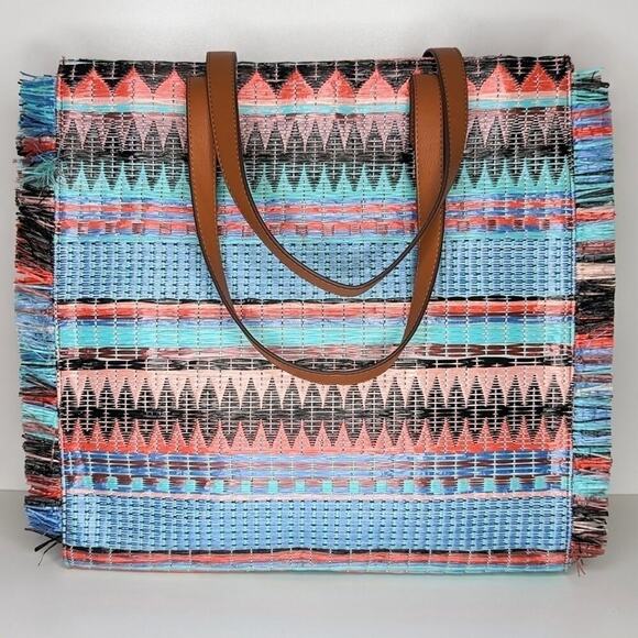 Stella & Dot Aloha Tote woven multi-color large shoulder bag - Picture 1 of 7